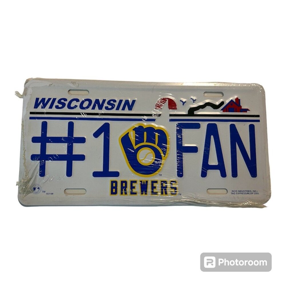 Milwaukee Brewers #1 Fan Wisconsin State Metal License Plate Vintage 2006 Logo